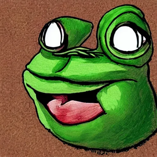 Image similar to pepe green frog big head cute eyes fantasy action scene photo