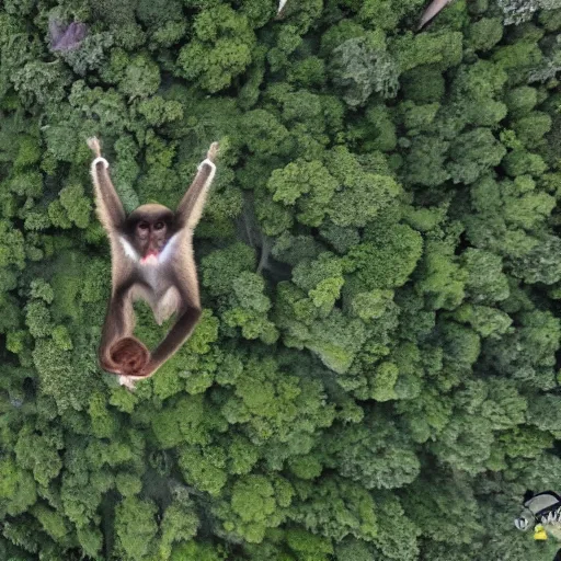Image similar to a monkey flying with a drone, 4k ultra hd