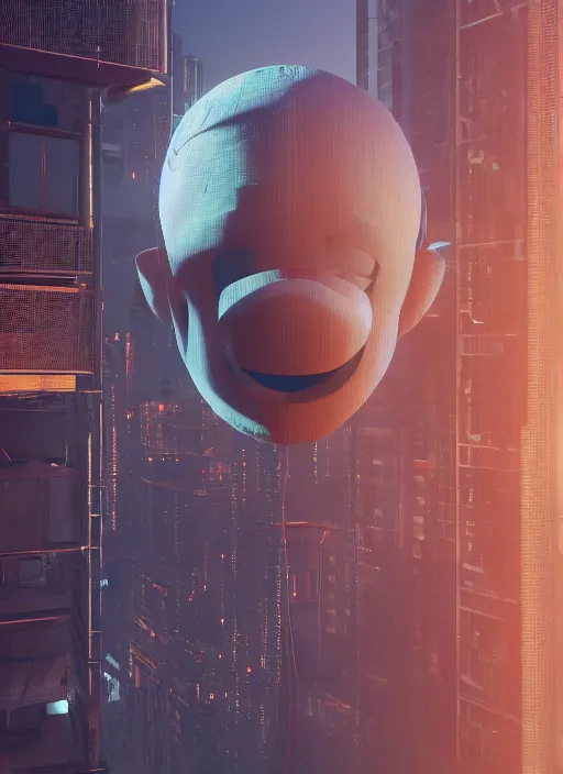 Image similar to people building giant head of mickey mouse inside of abandoned netflix office, cyberpunk, by beeple, dystopia, golden ratio, octane render, redshift, trending on artstation, 8 k