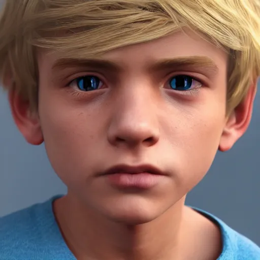 Image similar to a detailed portrait of boy with blonde hair and blue eyes, unreal engine 5 rendered, incredibly highly detailed and realistic, 8 k, sharp focus, studio quality