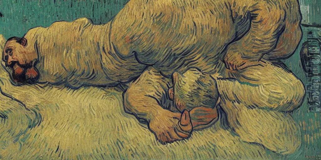 Prompt: big man falls over, ( ( ( ( ( ( ( ( painted by van gogh ) ) ) ) ) ) ) )