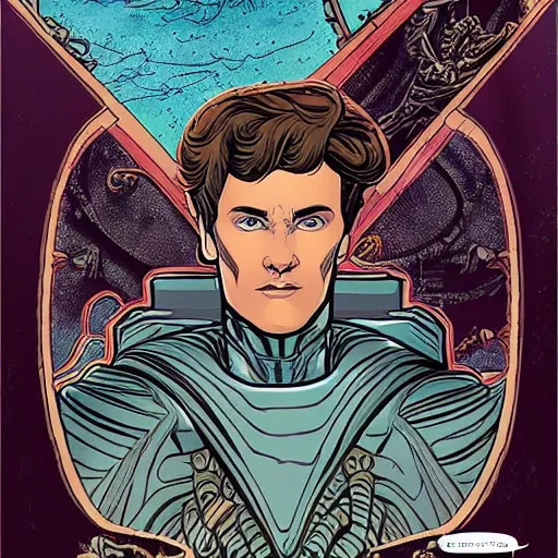 Image similar to paul atreides from dune in jan duursema comic book detailed style