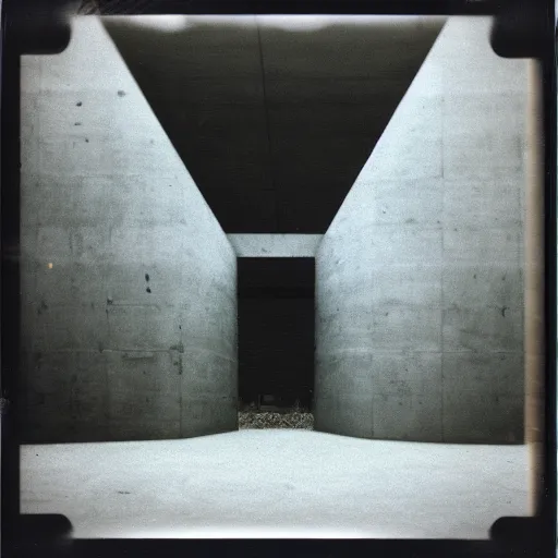 Image similar to concrete structure in the desert at night, minimalistic architecture, dark, surreal, open space, light art, james turrel, old polaroid, expired film,