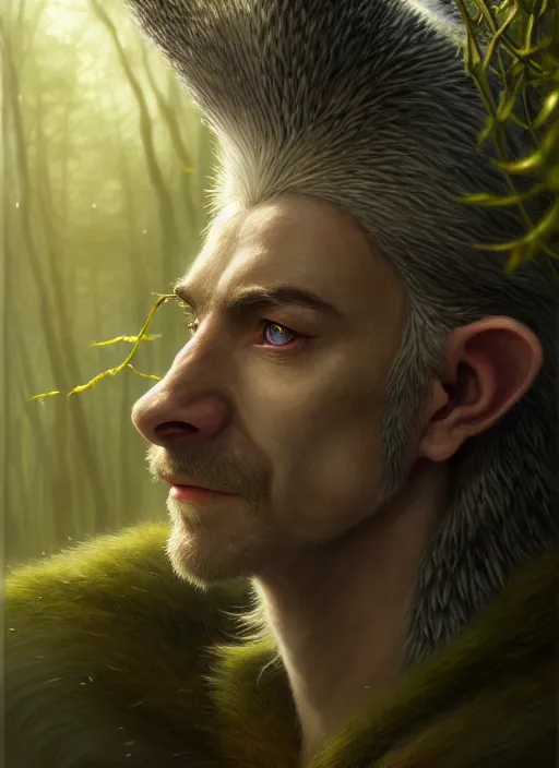 Image similar to a film still portrait of a badger elven king, finely detailed features, cinematic lighting, perfect art, brian jacques redwall woodland, forest, intricate, anime, gapmoe grimdark, artstation, trending on pixiv fanbox, painted by brian jacques greg rutkowski, studio ghibli, 4 k