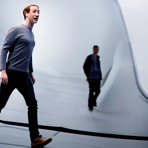 Image similar to mark Zuckerberg hopping back aboard the mothership as he has decided to go back home, dramatic mood lighting, professional photography