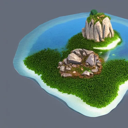 Prompt: a floating island on an aquatic environment isometric art, lago di sorapis landscape, low poly art, game art, artstation, 3D render, high detail, cgsociety, octane render