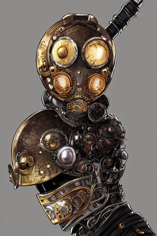 Image similar to steampunk helmet fantasy art mask robot ninja stylized digital illustration sharp focus, elegant intricate digital painting artstation concept art global illumination ray tracing advanced technology chaykin howard and campionpascale and cooke darwyn and davis jack