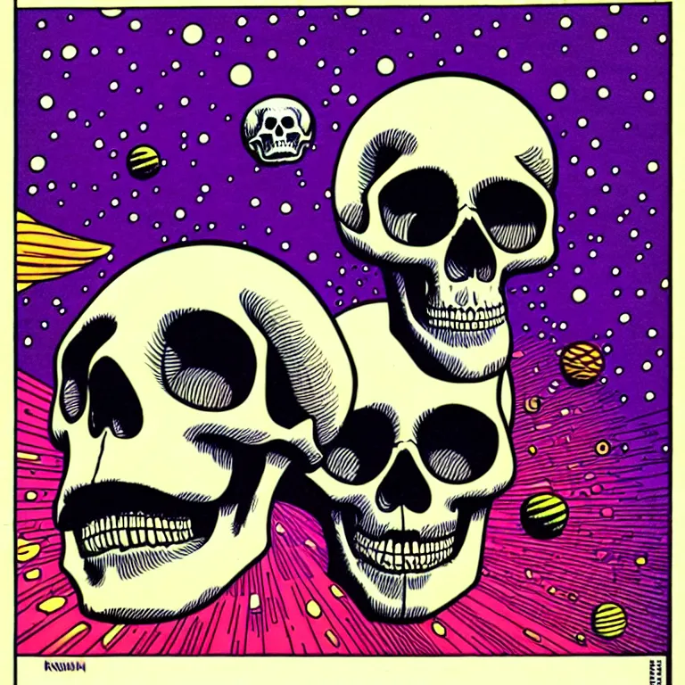 Image similar to by paul kirchner. skull in space. psychedelic.