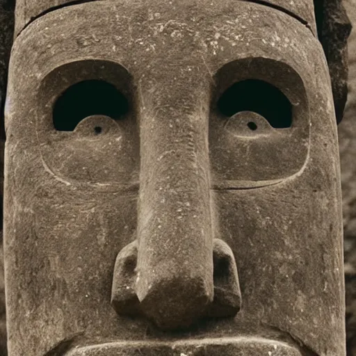 Image similar to a high detail photo of a moai wearing headphones