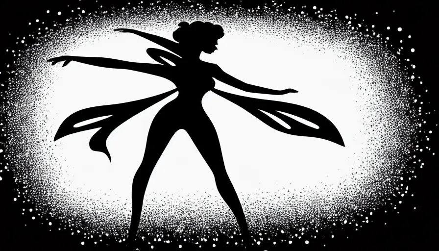 Image similar to flat black vector silhouette of a fairy, pure white background, 4 k resolution