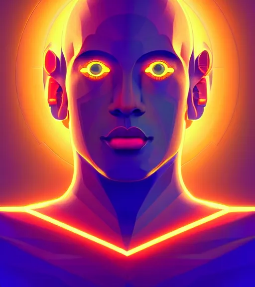 Image similar to symmetry!! egyptian god of technology, solid cube of light, hard edges, product render retro - futuristic poster scifi, lasers and neon circuits, brown skin handsome egyptian god, intricate, elegant, highly detailed, digital painting, artstation, concept art, smooth, sharp focus, illustration, dreamlike, art by artgerm