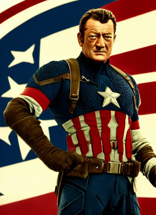 Prompt: film still of John Wayne as Captain America in Captain America The First Avenger, 4k