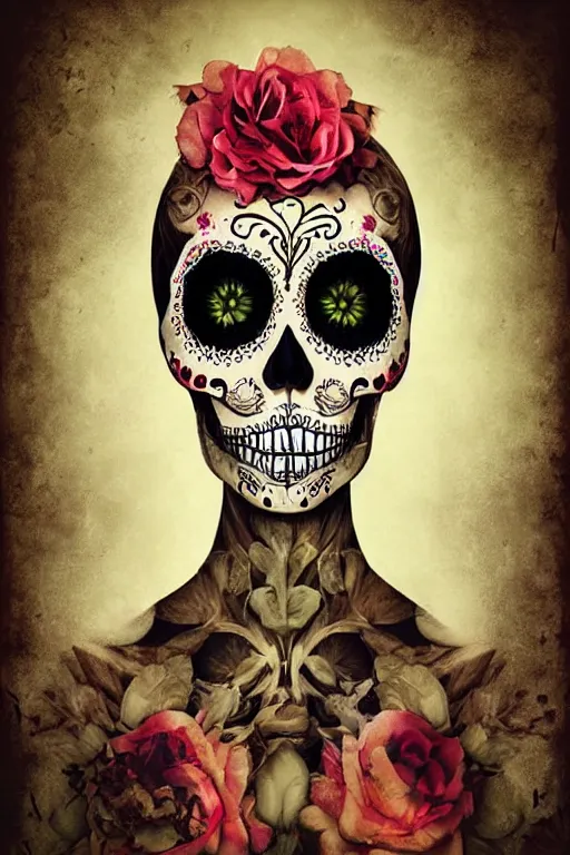 Image similar to Illustration of a sugar skull day of the dead girl, art by brook shaden