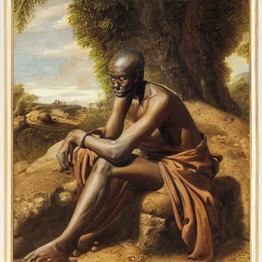 Prompt: east african man, in ancient rome, philosophical, contemplative, by giovanni battista