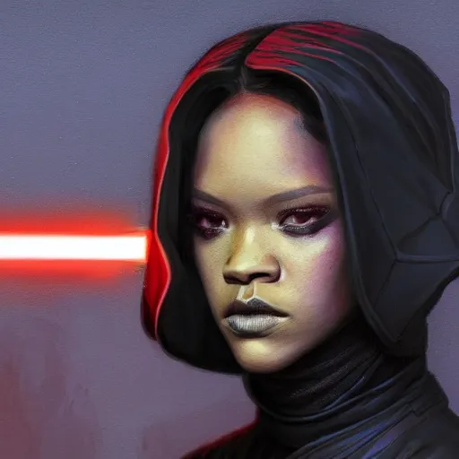 Image similar to star wars sith lord empire Rihanna profile picture by Greg Rutkowski, intricate details, futuristic, volumetric lights, streetwear, studio ghibli, Organic Painting , Matte Painting, geometric shapes, hard edges, trending on the artstation, fantasy LUT, realistic by Sachin Teng + Martin Grip + Moebius + Patrick Gleason, smooth, sharp focus, illustration, techwear, Industrial Scifi, detailed illustration, character portrait,-C 9.0