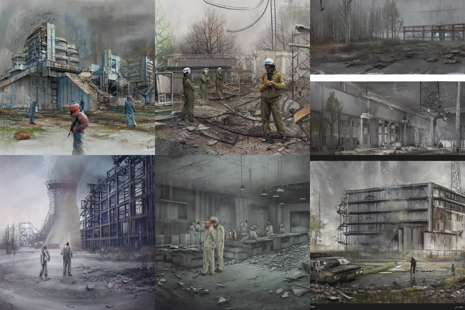Prompt: liquidators in chernobyl, concept art by Natasha Tan, highly detailed, ultra detailed, ultra realistic, trending on artstation