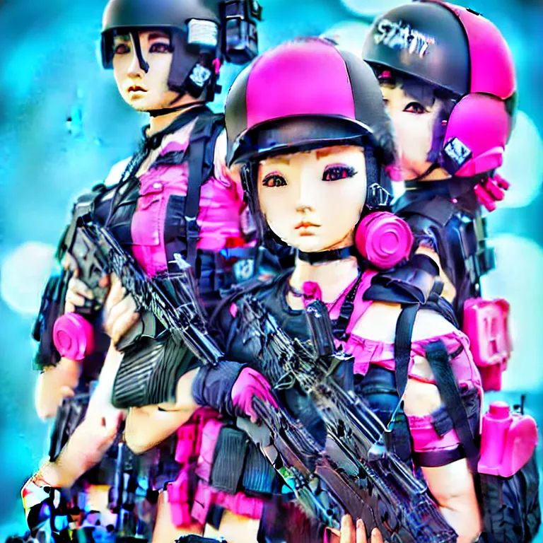 Image similar to kawaii swat team, colorful, fashion, award winning photography, highly detailed, realistic