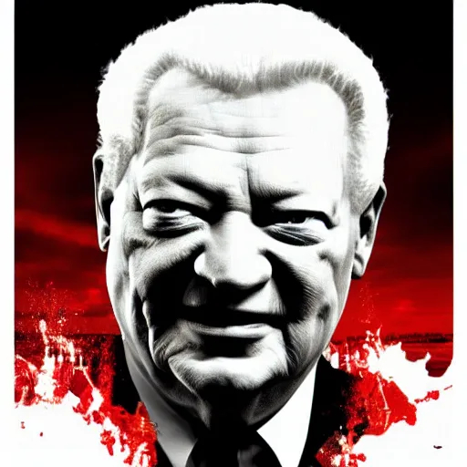 Image similar to yeltsin in hell, scary art in the style of a poster for a movie in a cinema, art in 4 k, detailed details