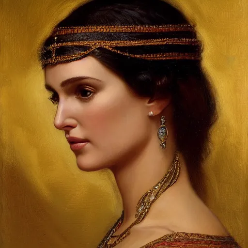 Image similar to beautiful_golden_portrait_of_a_Natalie_Portman_a s_Grand Odalisque_intricate_oil_paintingby Jo hn_William_Godward_by_Anna_Dittman_by J-H 768-C2.0