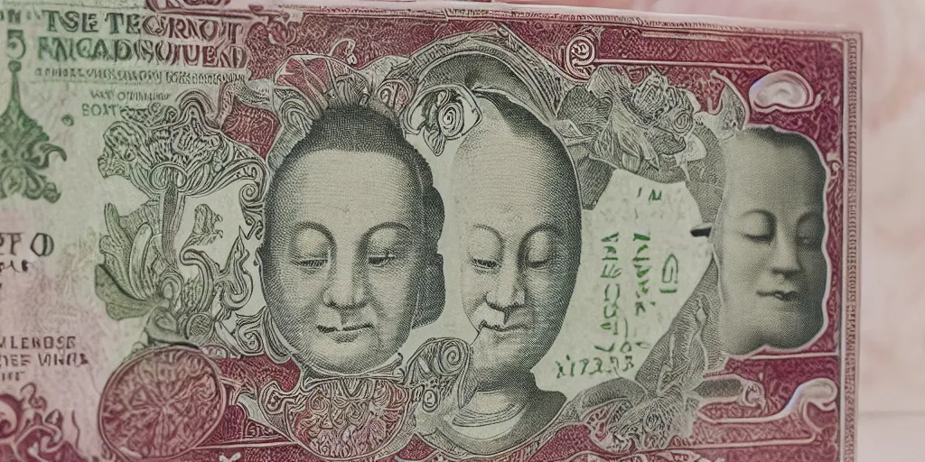 Image similar to 5 dollar bill with a buddha on it, high details