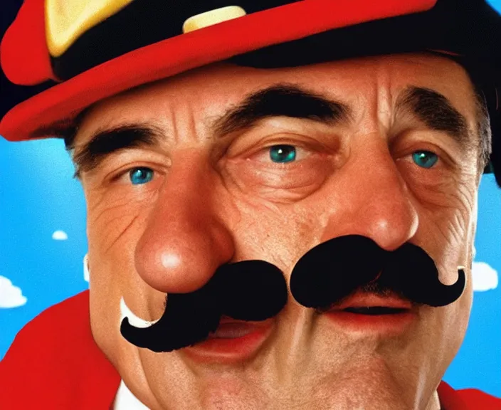 Prompt: a still of robert deniro with a mustache in super mario bros ( 1 9 9 3 ), 4 k, hi - res