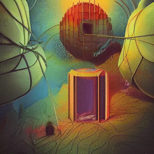 Prompt: strange colourful creatures. digital artwork by vincent bons, michael whelan, beeple, remedios varo and gerardo dottori. grainy and rough. interesting pastel colour palette. beautiful light. oil and water colour based on high quality render. retro.