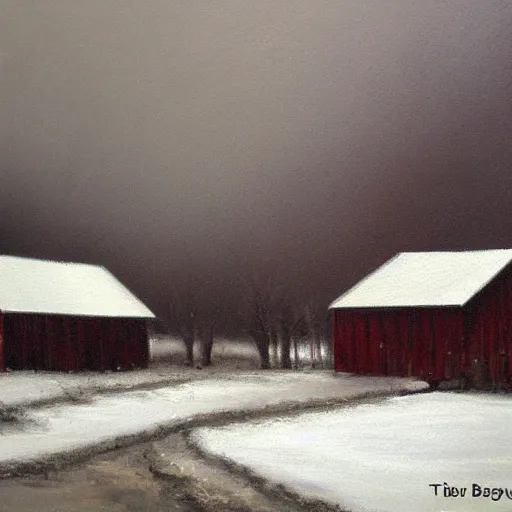 Image similar to painting of an old barn in the snow by tibor nagy