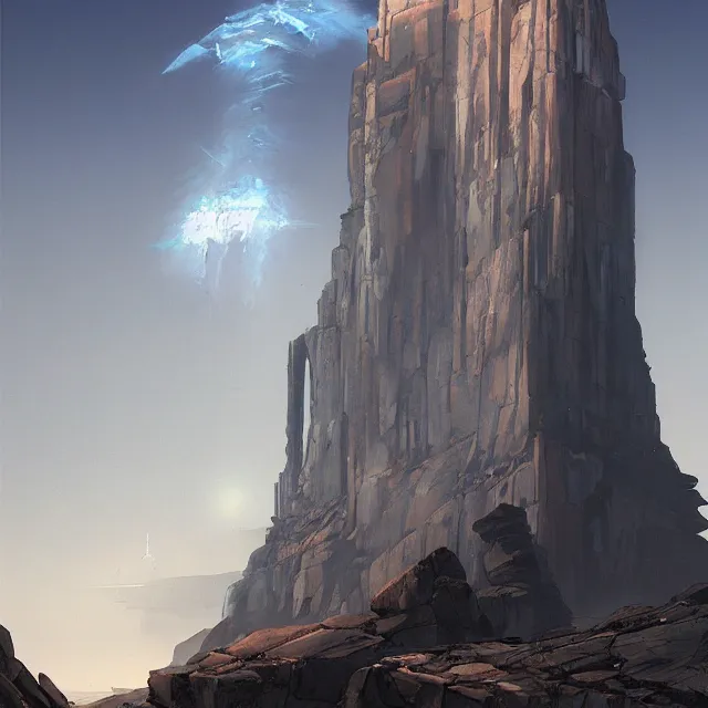 Image similar to a painting of a gigantic ancient monolith, by brian sum and stephan martiniere