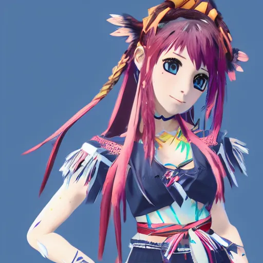 Image similar to anime girl in the style of horizon zero dawn