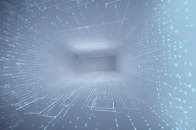 Prompt: POV top-down photo of my diverse arms digging inside an impossible aerogel portal containing a stack of aerogel pads/tablets with handles and knurling grip and node-based visual programming language (glowing patch cables looping OLED volumetric windows) scale model floating in midair in front of me: brilliant daylight emerging from the thick fog, Leica 8K still from an A24 film-H 1280