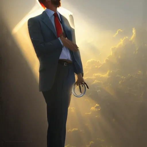 Image similar to business man smoking pipe on the front stoop mist smoke, rays of light, beautiful by marc adamus and j. c. leyendecker, 8 k illustration, action scene, low angle, dramatic milky clouds front - view