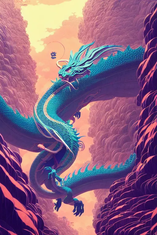 Image similar to a beautiful hyperdetailed character design 4 k wallpaper illustration of a huge cyan dragon, victo ngai style, from china, style of studio ghibli, makoto shinkai, raphael lacoste, louis comfort tiffany, denoise, deblurring, artgerm, xision, james jean, ross tran, chinese style