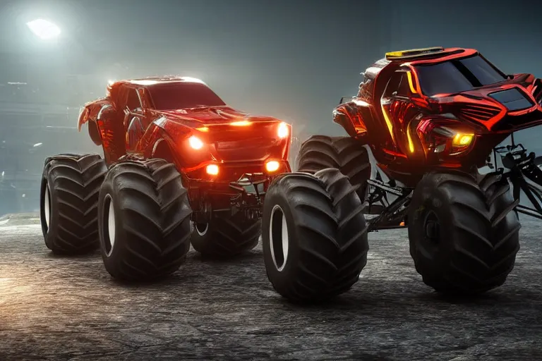Prompt: still photo of a futuristic monster truck, highly detailed, photorealistic portrait, bright studio setting, studio lighting, crisp quality and light reflections, unreal engine 5 quality render