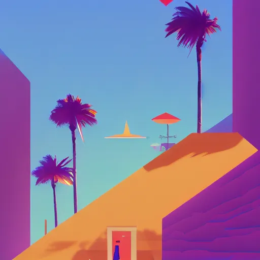 Image similar to a beautiful illustration of palm springs by James gilleard, artstation HD, geometric lines, HD, 4k, 8k