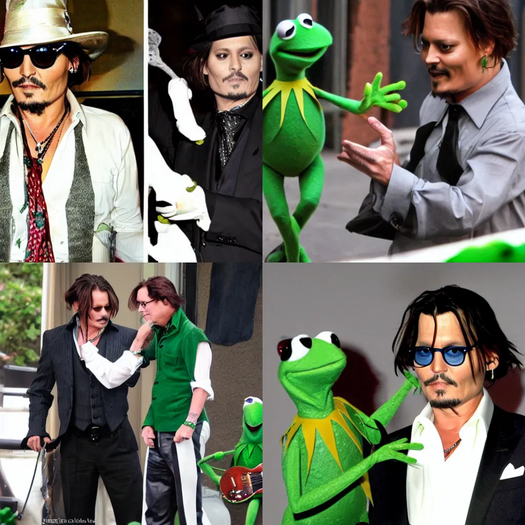 Prompt: johnny Depp tap dancing with Kermit the frog