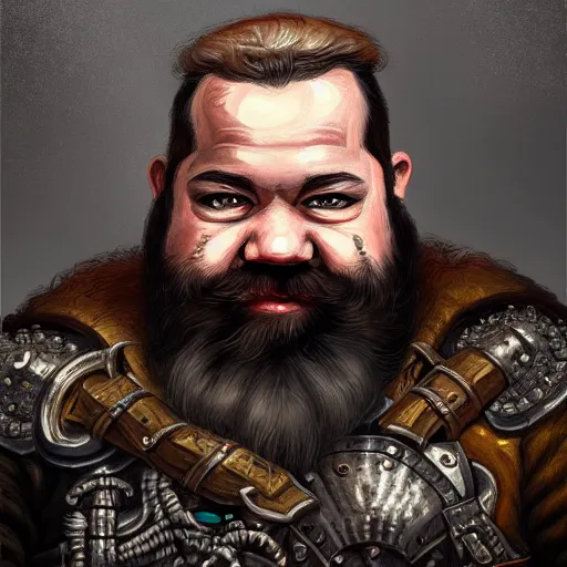 Image similar to portrait painting of a dwarven biker, sharp focus, award - winning, trending on artstation, masterpiece, highly detailed, intricate. art by merwild and ernesto irawan and rachel denton