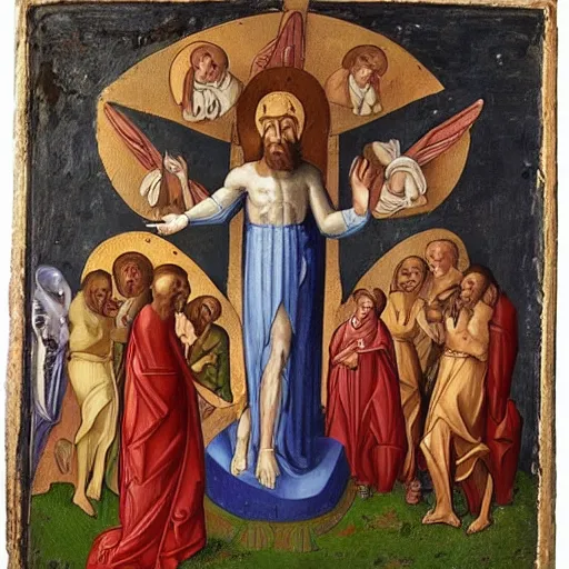 Image similar to iss in medieval religious jesus resurrection art