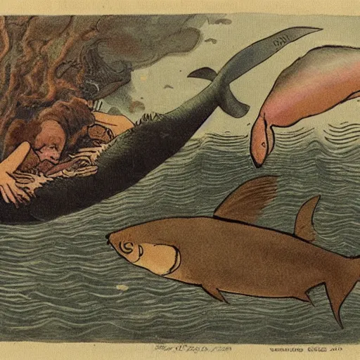 Image similar to siorac en perigors is being attacked by a giant catfish