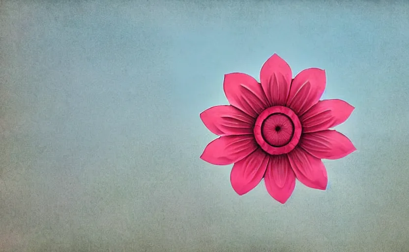 Prompt: one single stand alone huge hyperdetailed minimalist flower, seen from the long distance. along a turbolent river. maximalist unexpected elements. free sky in plain natural warm tones. 8 x 1 6 k hd mixed media 3 d collage in the style of a childrenbook illustration in pastel tones. matte matte background. no frame hd