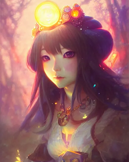 Image similar to mirei kiritani as anime girl, mushroom kingdom, fantasy character portrait, concept art, sorceress, magical aura, bright, interesting angle, intricate details, highly detailed by greg rutkowski, gaston bussiere, simon bisley