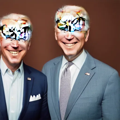 Image similar to A portrait photo of joe biden teams up with a teenage joe biden, perfect faces, 50 mm, award winning photography