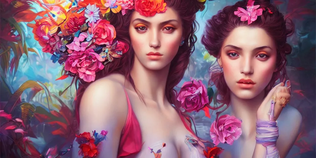 Prompt: beautiful painting of a fantasy female teen Latina, by Rafael Grassetti, tristan eaton, Tom Bagshaw, trending on Artstation, 8k, masterpiece, graffiti paint, fine detail, full of color, intricate detail