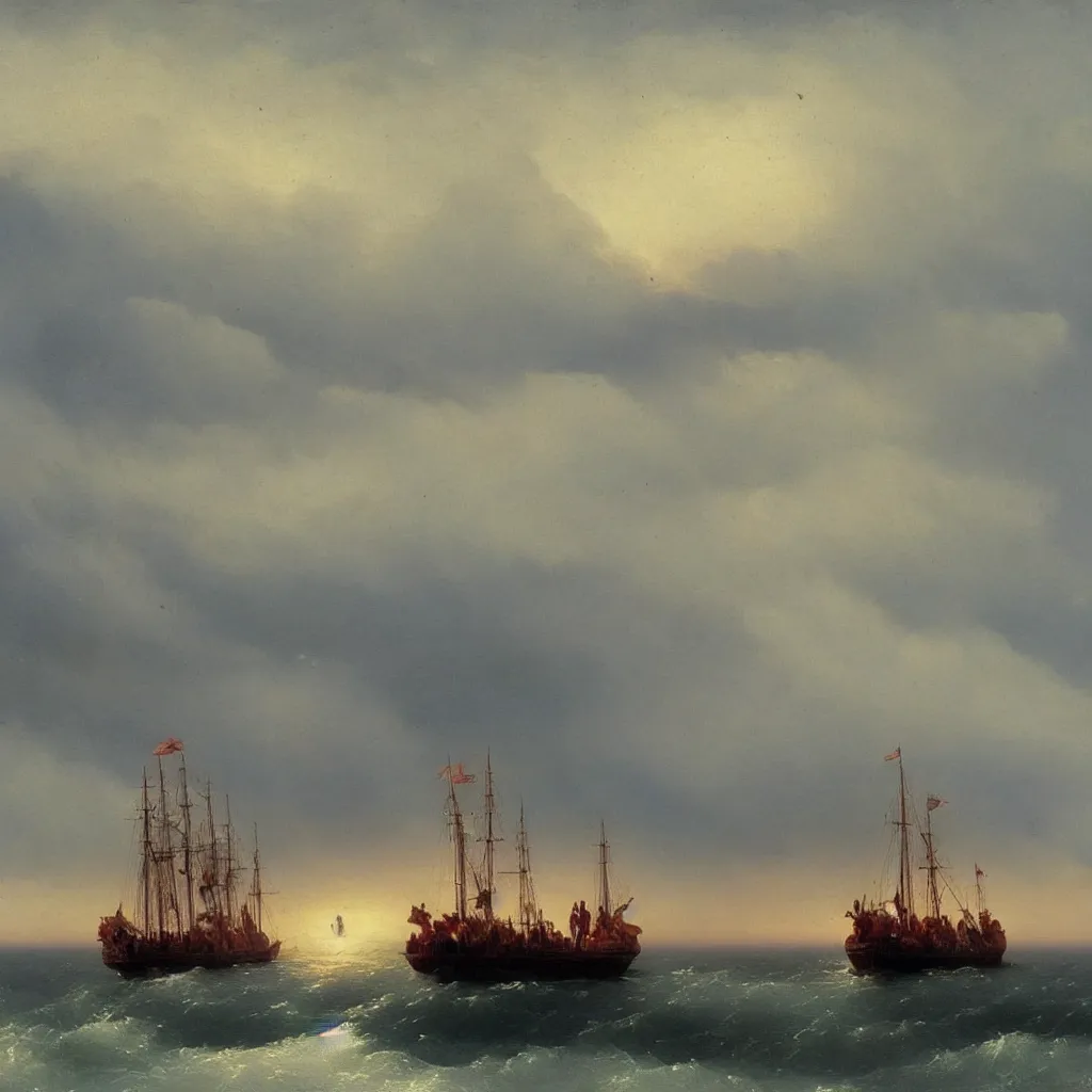 Prompt: steamboat in the style of ivan aivazovsky
