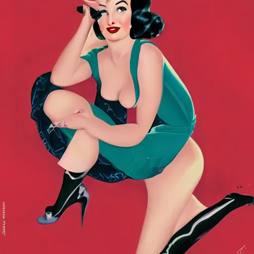 Image similar to a retro pinup illustration of dita von teese in the style of alberto vargas and in the style of gil elvgren and in the style of anna dittmann.