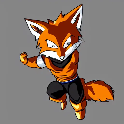 Image similar to A fox in the style of Dragonball Z, fox, anime, artstation, highly detailed