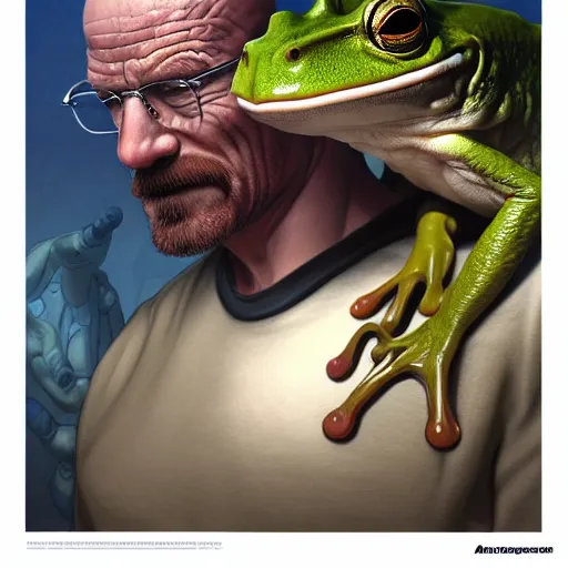 Image similar to a frog and walter white, intricate, highly detailed, digital painting, artstation, concept art, smooth, sharp focus, illustration, unreal engine 5, 8 k, art by artgerm and greg rutkowski and alphonse mucha