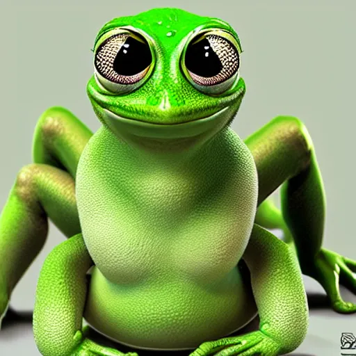 Image similar to cute pepe anthro green frog, hyper realistic, photorealistic, award winning 8 k