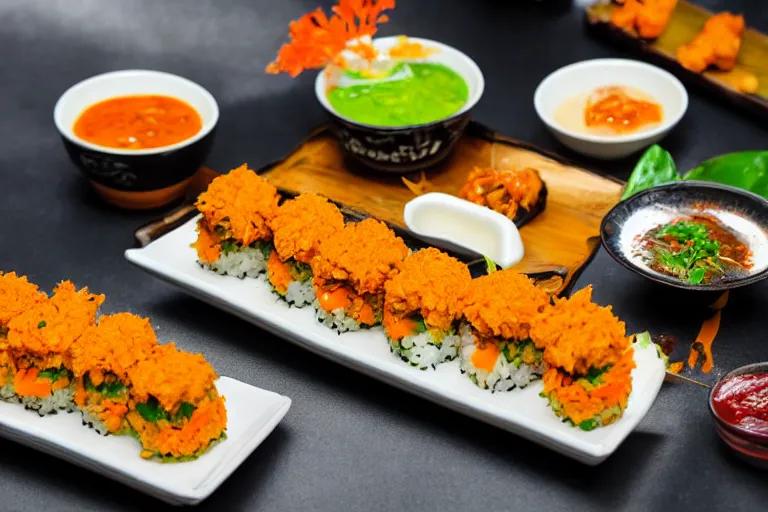 Image similar to vadapav sushi, commercial photography