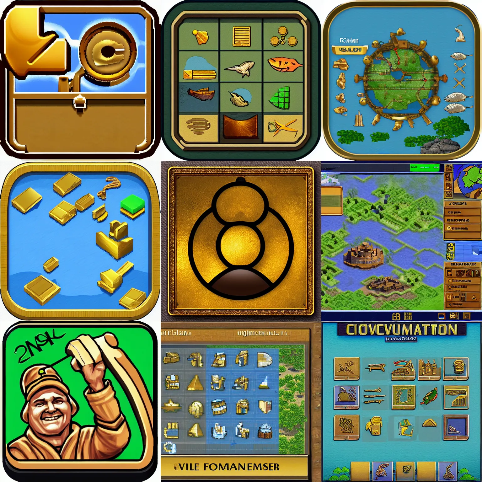 Prompt: civilization 1 icon for fisherman, sid meier, units, pixel, icons, game icon, high quality, gold edition, for windows nt, asset store, strategy game