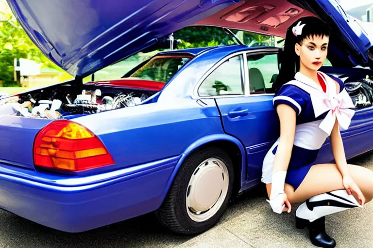 Image similar to sailor moon under your car stealing a catalytic converter